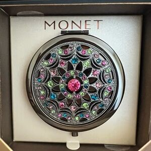 NIB Monet Pink and Black Decorative Compact Mirror